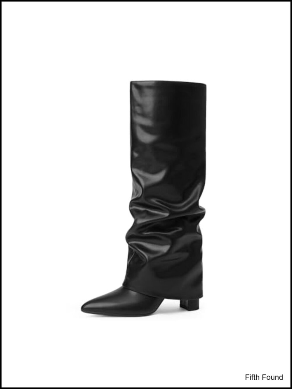Faux Leather Fold Over Knee High Boots Chunky Heel Pointed Toe
